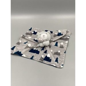 Baby Essentials Gray Plush Bear Lovey Mountains & Clouds Security Blanket No Tag